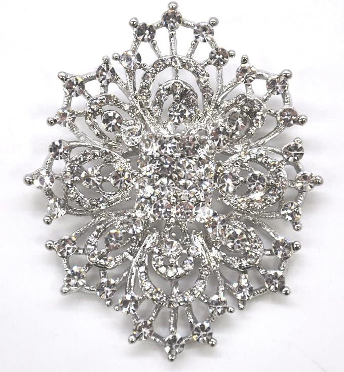 Belagio Enterprises 2-1/2-inch x 3-inch Rhinestone Brooch 1 Piece, Silver/Crystal | Amazon (US)