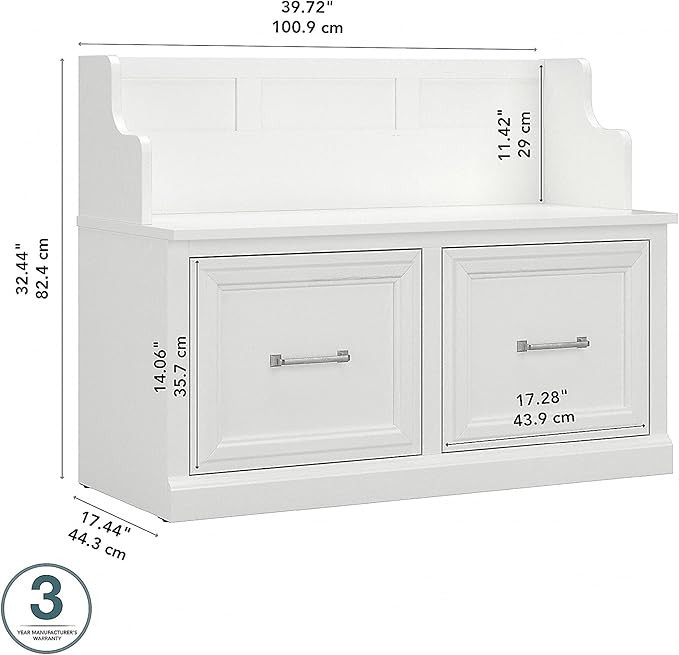 Bush Furniture Woodland 40W Entryway Bench with Doors in White Ash | Shoe Storage for Mudroom and... | Amazon (US)