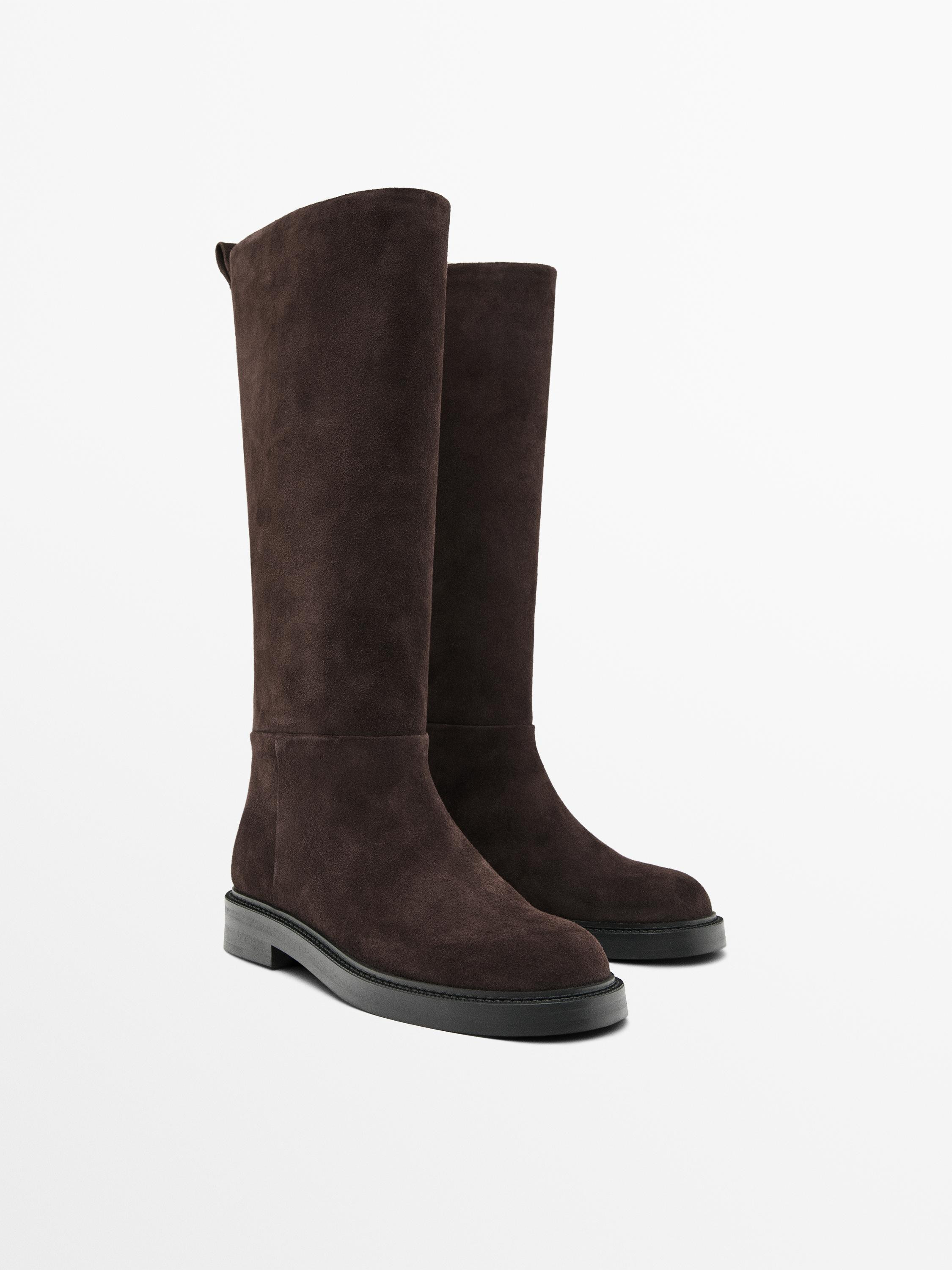 Split suede knee-high boots | Massimo Dutti UK