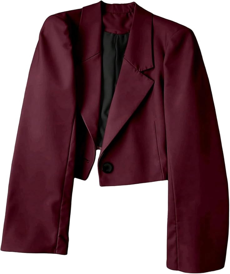 SHENHE Women's Cropped Blazer Business Casual Lapel Collar Button Open Front Suit Jacket | Amazon (US)