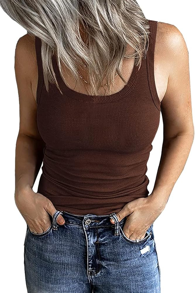 Artfish Women's Sleeveless Cotton Fitted Tank Top Form Fitting Scoop Neck Ribbed Knit Basic Cami ... | Amazon (US)