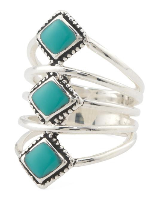 Made In Mexico Sterling Silver Plated Turquoise Multi Ring | TJ Maxx