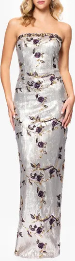 Betsy & Adam Sequin Floral Strapless Sheath Gown | Nordstrom | Nordstrom