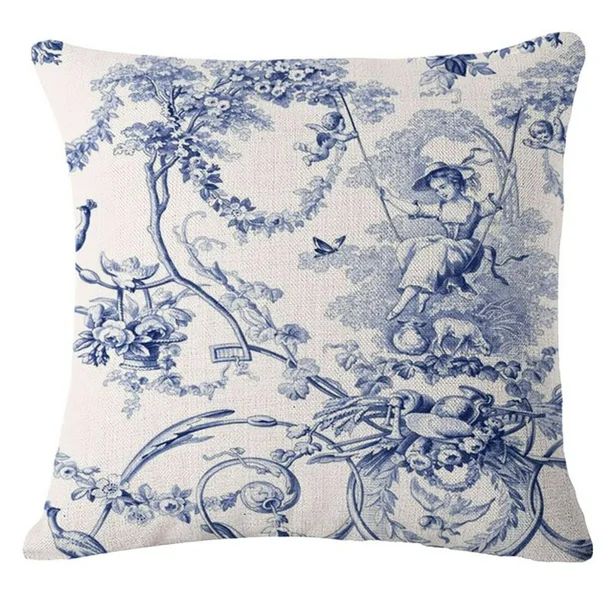 Riapawel Blue Chinoiserie Porcelain Inspiration Custom Cotton Linen Throw Pillow Case Cushion Cov... | Walmart (US)
