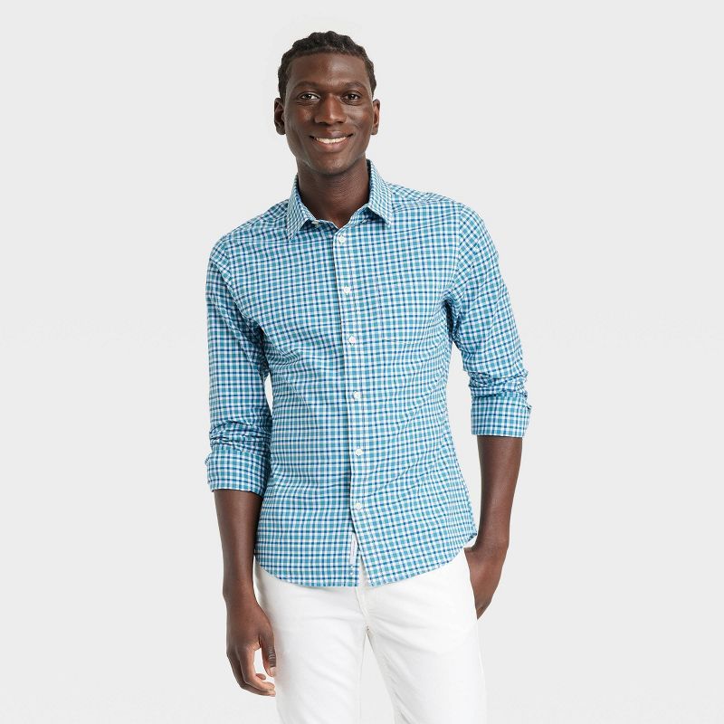 Men's Slim Fit Stretch Poplin Long Sleeve Button-Down Shirt - Goodfellow & Co™ | Target