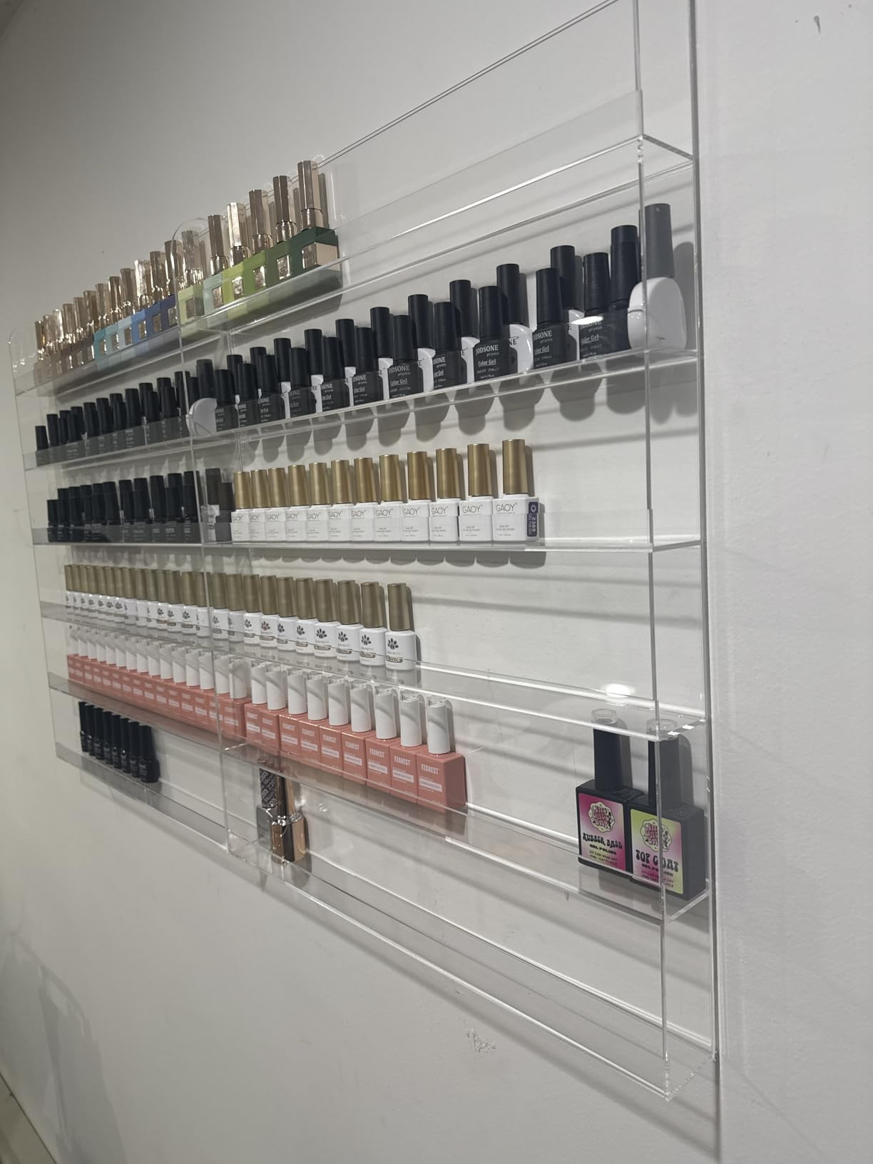 FEMELI 2 Pack Nail Polish Wall Racks 20 * 24 Inch Hold Up to 240 Bottles,Clear Acrylic Nail Polish Shelf Organizer Wall Mounted 6 Rows (2) | Amazon (US)