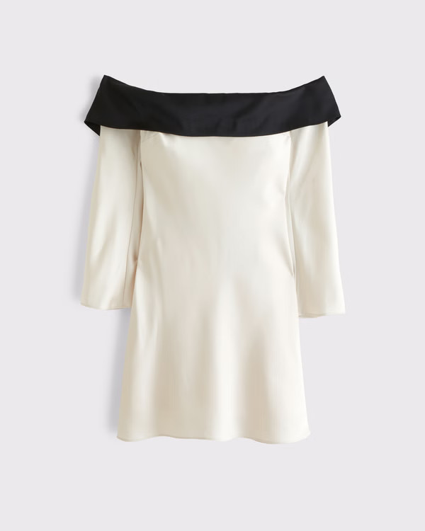 Long-Sleeve Off-The-Shoulder Satin Mini Dress | Abercrombie & Fitch (US)