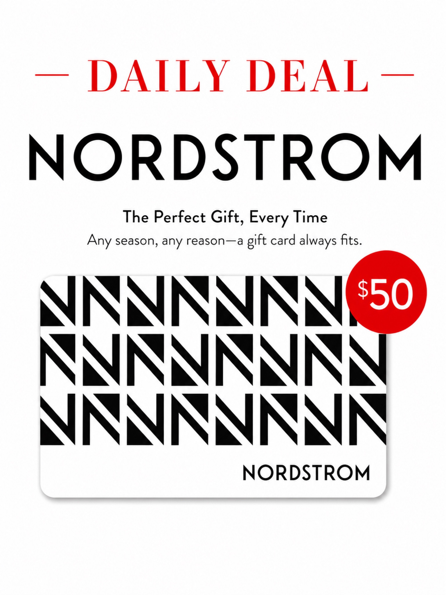 Spent $42.50 for a $50 Nordstrom gift card. This is a lightning deal, so the price is valid only for a few hours

#LTKSaleAlert