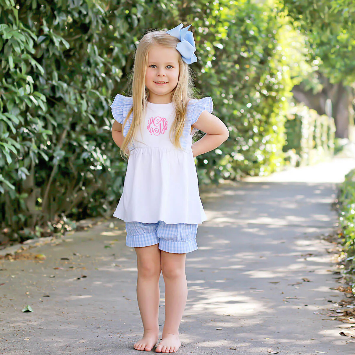 Pastel Blue Gingham Ruffle Kate Short Set | Classic Whimsy