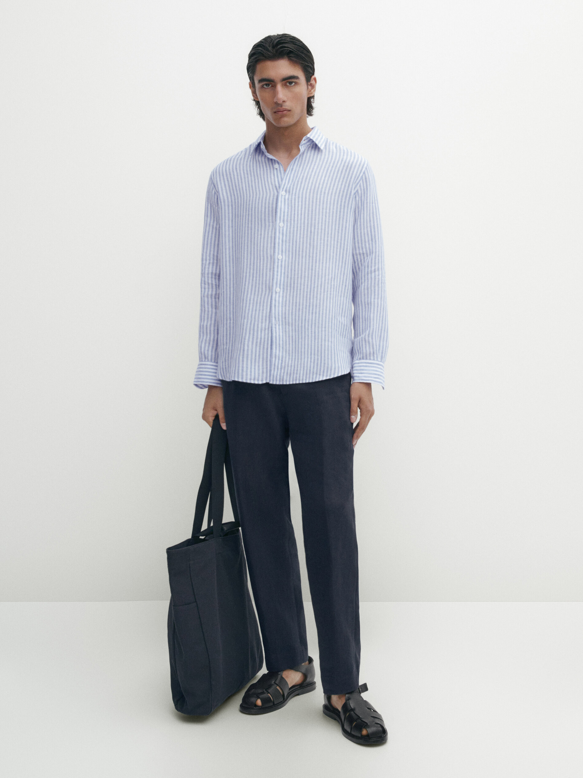 Regular fit striped linen shirt | Massimo Dutti US