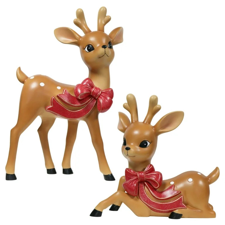 Blow Mold Vintage Deer Outdoor Christmas Decoration, Multicolor, Set of 2, by Holiday Time | Walmart (US)