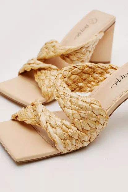 Raffia Double Strap Heeled Mules | NastyGal (UK, IE)