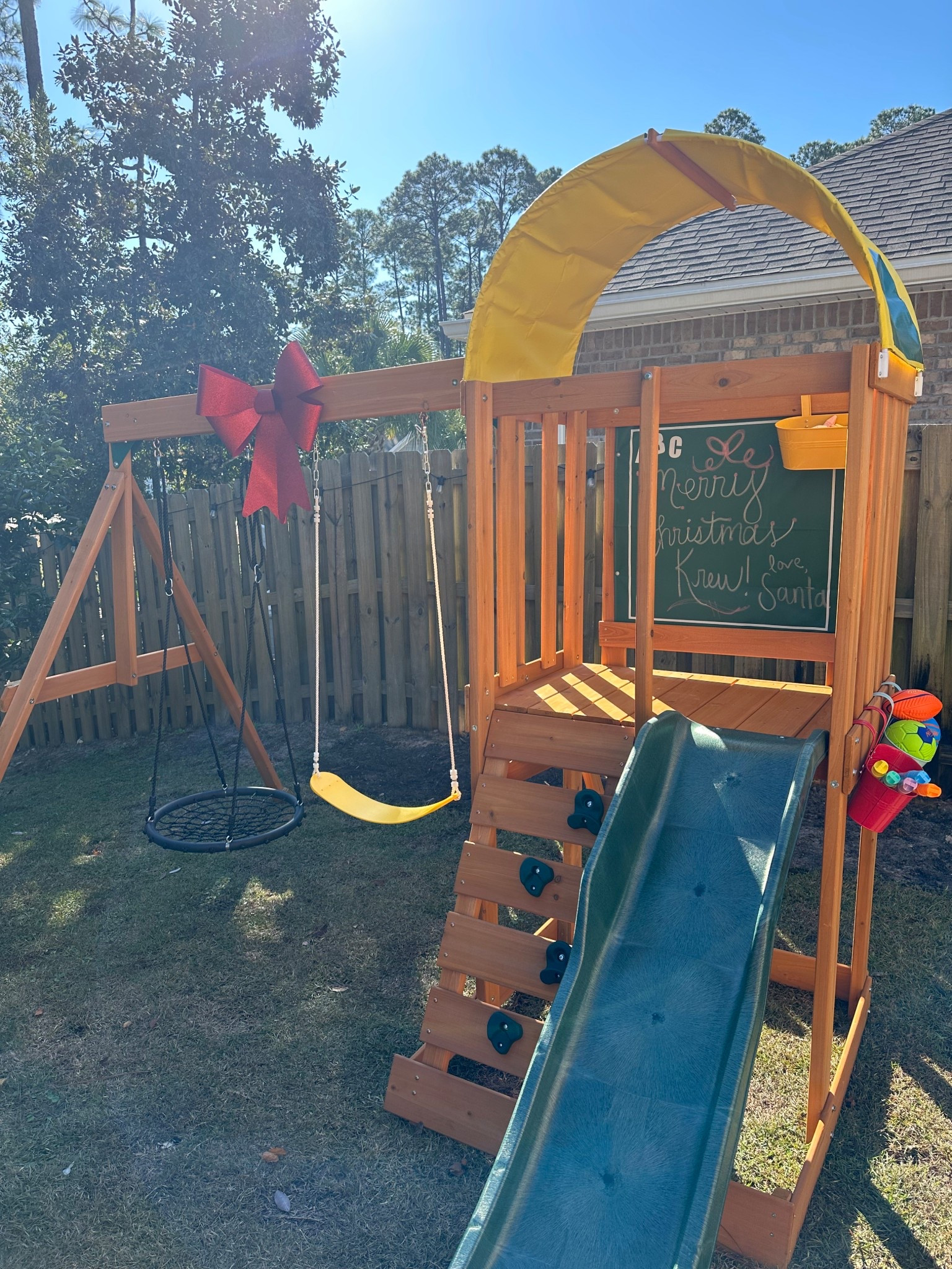 Santa did good this year🥹 would also be a perfect birthday present for any toddler or kid! It’s the perfect size and not too big for our backyard. I added on the buckets and we’re turning the bottom into a sand pit soon! Highly recommend for anyone with toddlers! Outdoor swing set, play set, toddler outdoors 

#LTKHome #LTKGiftGuide #LTKSaleAlert
