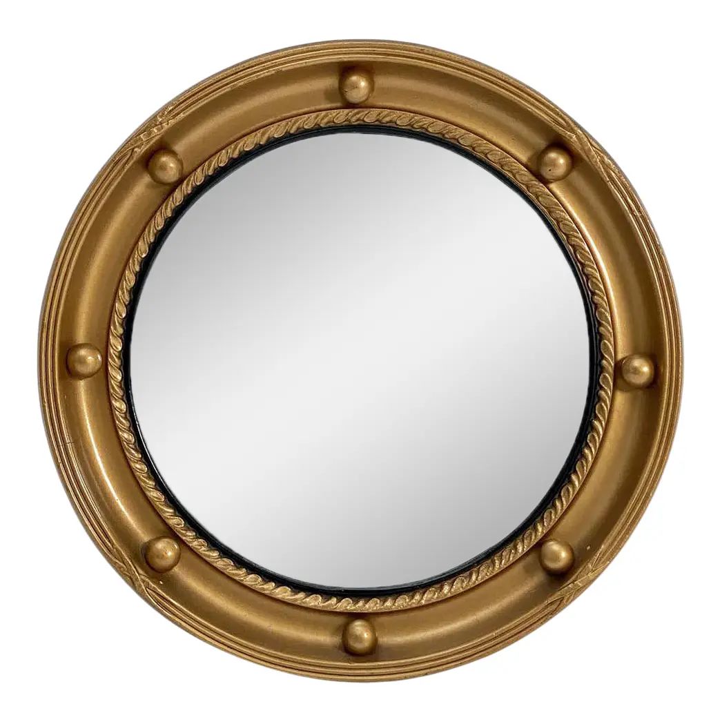 English Round Gilt Framed Convex Mirror (Dia 13) | Chairish