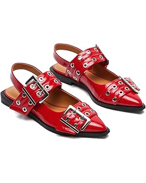 Aimery Women Buckle Ballet Flats Pointed Toe Slingback Wide Flat Casual Comfortable Ballerina Blo... | Amazon (US)