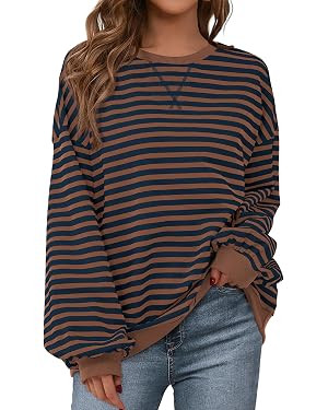 BTFBM Womens Oversized Striped Sweatshirt Crewneck Long Sleeve Pullover Top Casual Y2K Fall Cloth... | Amazon (US)