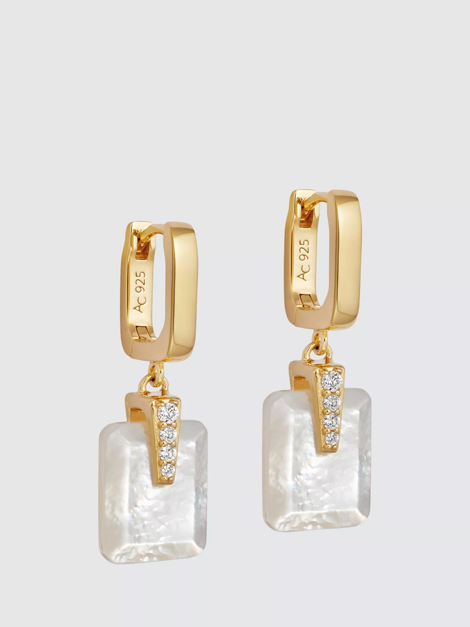 Astley Clarke Deco Huggie Earrings, Gold/White | John Lewis (UK)