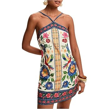 MakeMeChic Women's Halter Dresses Summer Beach Backless Tropical Vacation Caribbean Outfits Boho ... | Amazon (US)