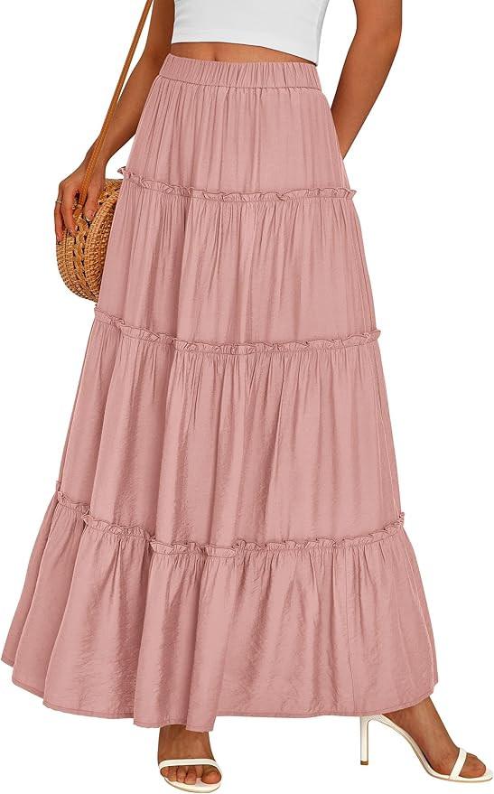 PRETTYGARDEN Boho Maxi Skirts for Women Trendy Summer 2026 Spring Long Flowy A Line Tiered Skirt ... | Amazon (US)