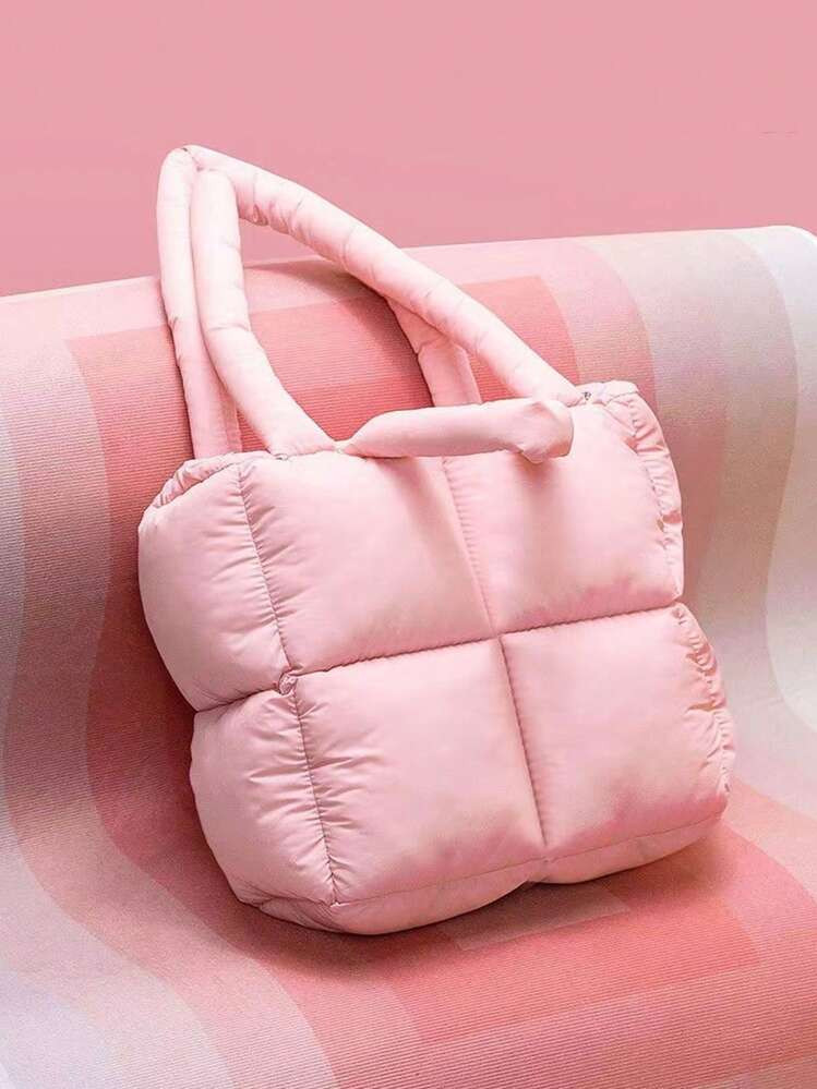 Padded Tote Bag For Women, Puffer Quilted Shoulder Bag, Winter Handbag For Shopping, School, Trav... | SHEIN