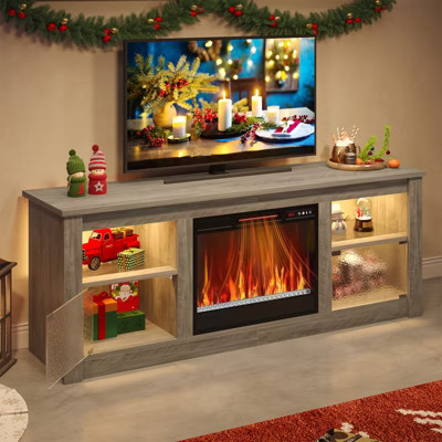 Bestier 63" Fireplace TV Stand for TVs up to 70”, Media Console with Storage, LED Entertainment Center with Remote Control Fireplace Heater, Grey Wash | Target
