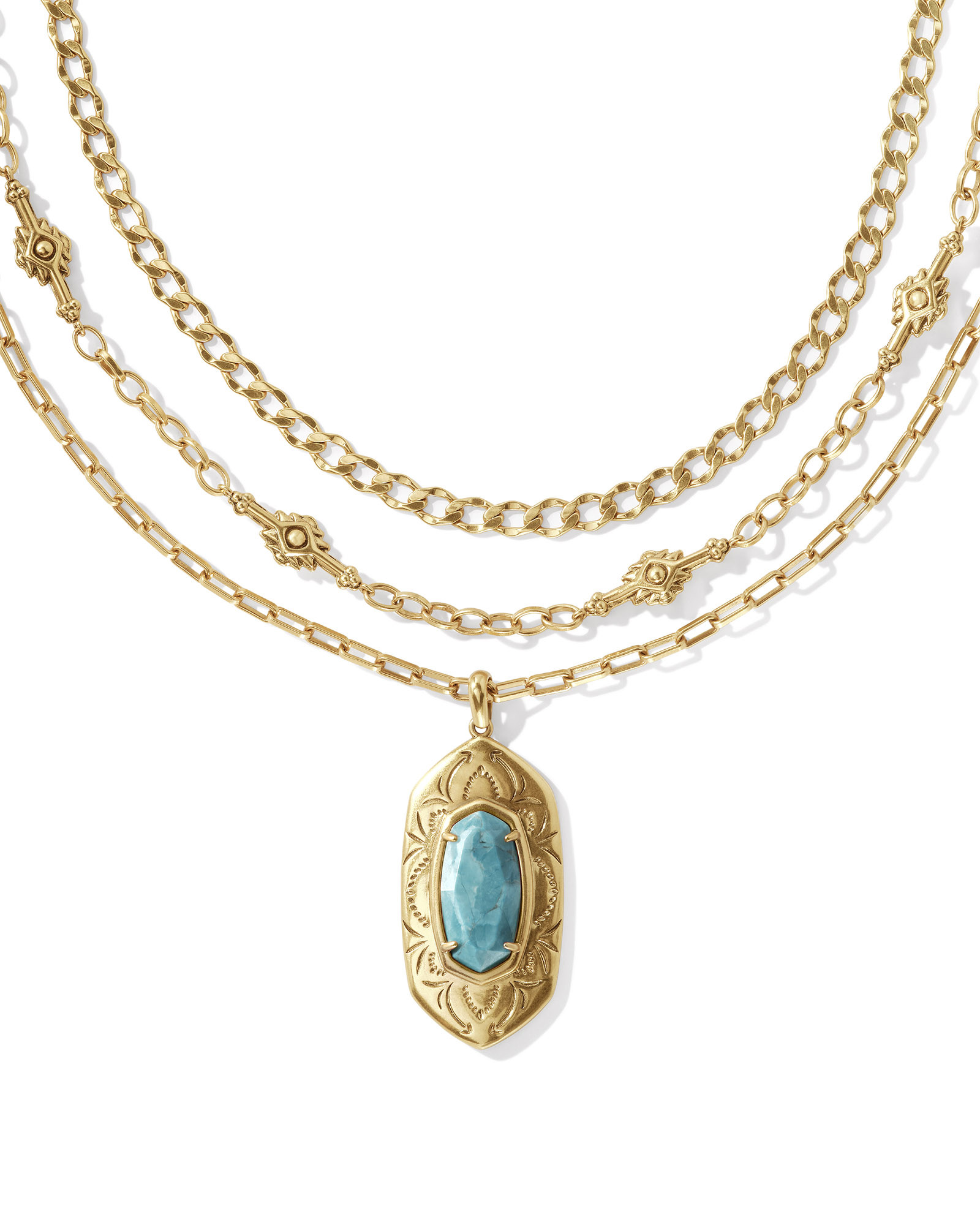 Keziah Vintage Gold Multi Strand Necklace in Variegated Dark Teal Magnesite | Kendra Scott