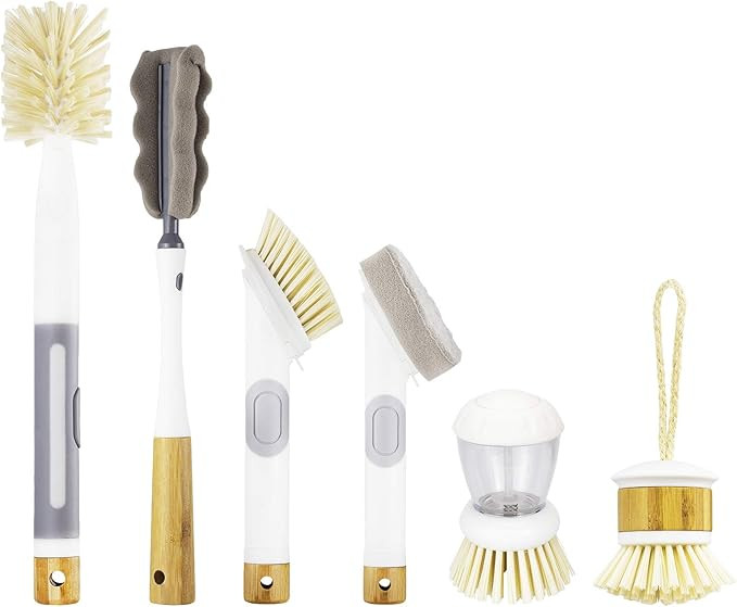 Cook with Color 6 Pc Kitchen Dish Brush Set, Scrub Brush for Dishes, Scrub Brush with Soap Dispen... | Amazon (US)