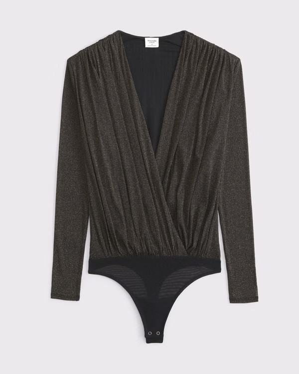 Long-Sleeve Draped Deep-V Bodysuit | Abercrombie & Fitch (US)