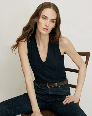 Veronica Beard Evania V-Neck Tank Top Navy | Veronica Beard