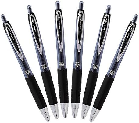 Uni-Ball Signo 207 Retractable Gel Pen, 0.5mm Micro Point, Black, Pack of 6 | Amazon (US)