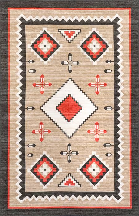 Brown Leena Washable Colorful Shapes 4' x 6' Area Rug | Rugs USA