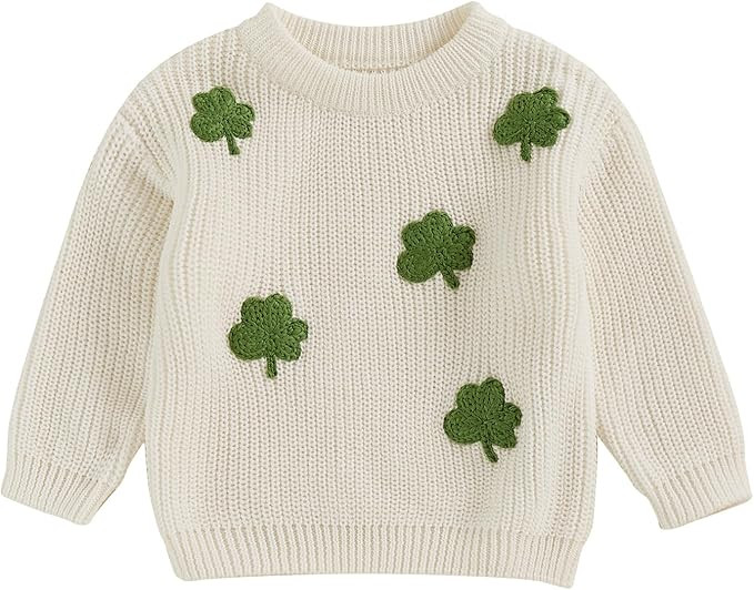 Baby Girl Boy Sweater Toddler Infant Newborn St Patricks Day Outfit Shamrock Knit Oversized Crewn... | Amazon (US)