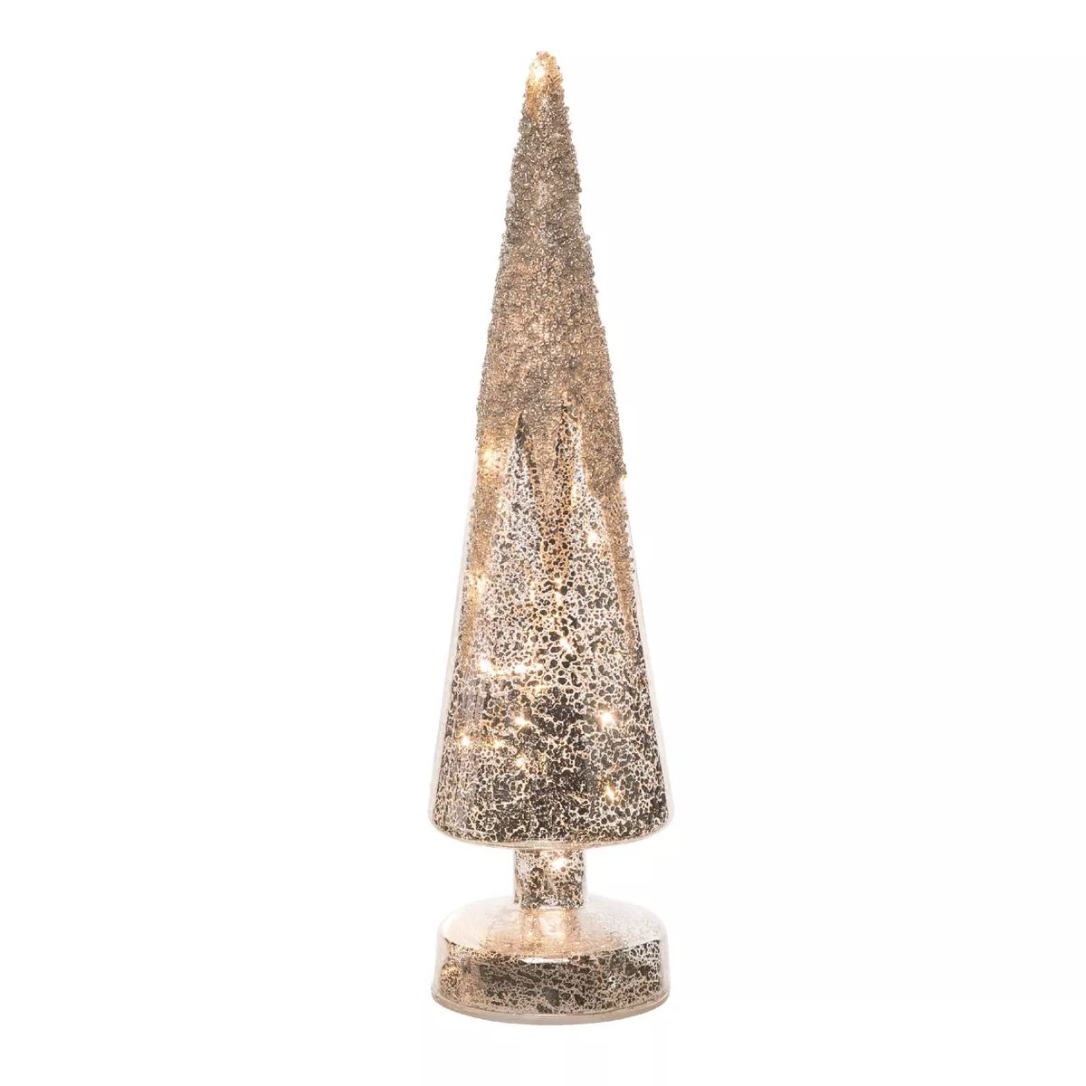 Transpac Glass 14.1 in. Silver Christmas Light Up Glitter Frosted Tree | Target