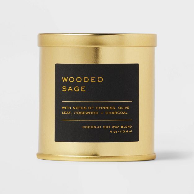 4oz Lidded Metal Jar Black Label Wooded Sage Candle - Threshold™ | Target