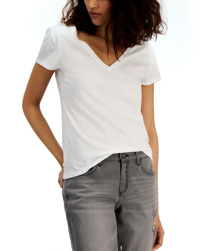 INC International Concepts Cotton V-Neck T-Shirt, Created for Macy's & Reviews - Tops - Women - M... | Macys (US)