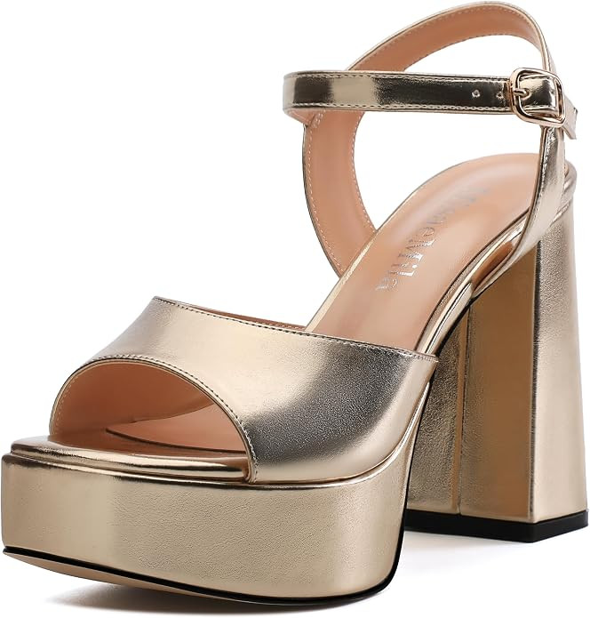 Platform Sandals High Heels for Women Comfortable Chunky Heel Square Open Toe Pumps with Adjustab... | Amazon (US)