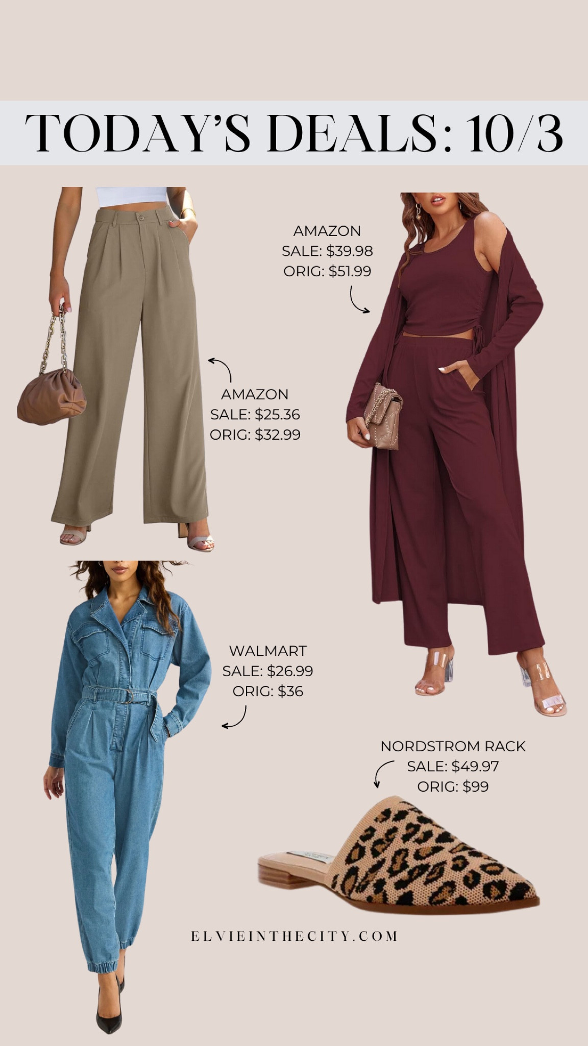 Today’s deals include trouser pants from Amazon, a three-piece tank, pants, and cardigan set, a denim jumpsuit from Walmart, and leopard slides from Nordstrom Rack.

Ootd, fall outfit, fall shoes, jean jumpsuit, loungewear, fashion over 40

#LTKStyleTip #LTKSaleAlert #LTKFindsUnder50