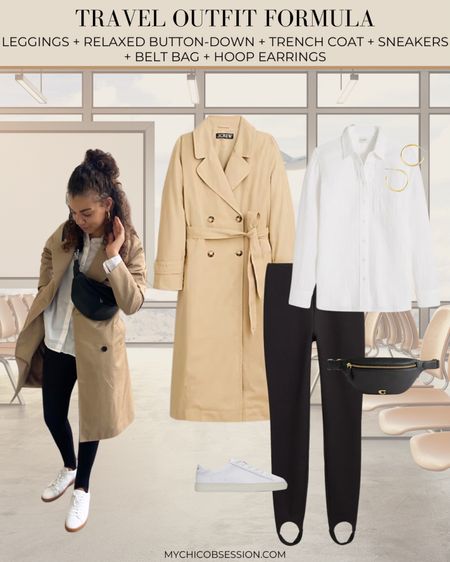 As I gear up for some summer travel, I’m getting travel outfit inspiration from past looks. I like this combo of stirrup leggings, a trench coat, sneakers, hoop earrings, belt bag, and a relaxed fit button down. 

#LTKFindsUnder100 #LTKTravel