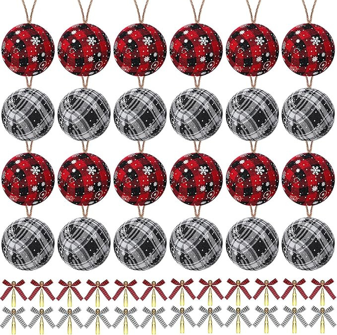 Liliful 48 Pcs Farmhouse Christmas Ornaments Buffalo Plaid Black and White Christmas Decorations ... | Amazon (US)