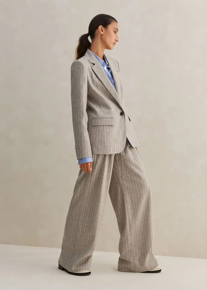 Italian Melange Pinstripe Two-Piece Wide-Leg Pant Suit | ME+EM US