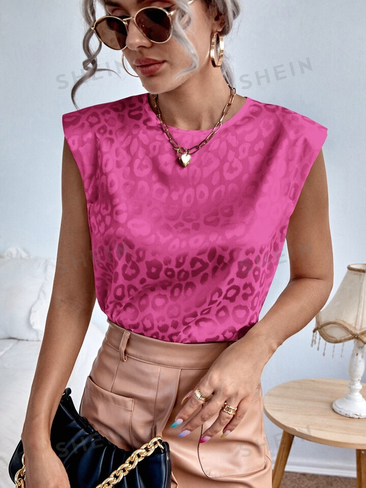 SHEIN Unity Leopard Jacquard Padded Shoulder Blouse | SHEIN