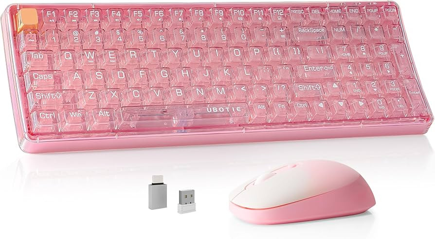 Wireless Transparent Keyboard and Mouse Combo, UBOTIE Pink 100keys 2.4GHz USB Receiver Keyboard M... | Amazon (US)