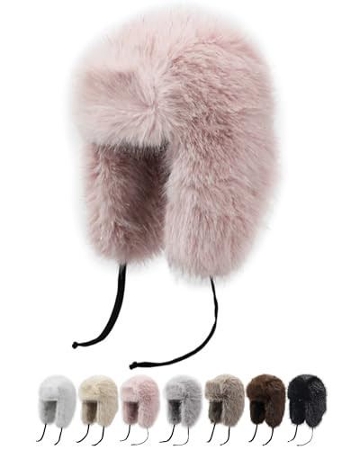 Peicees Winter Fur Hat for Women, Ladies Russian Ushanka Furry Trapper Hat with Warmer Ear Flaps and Glitter Silver Design, Pink | Amazon (US)