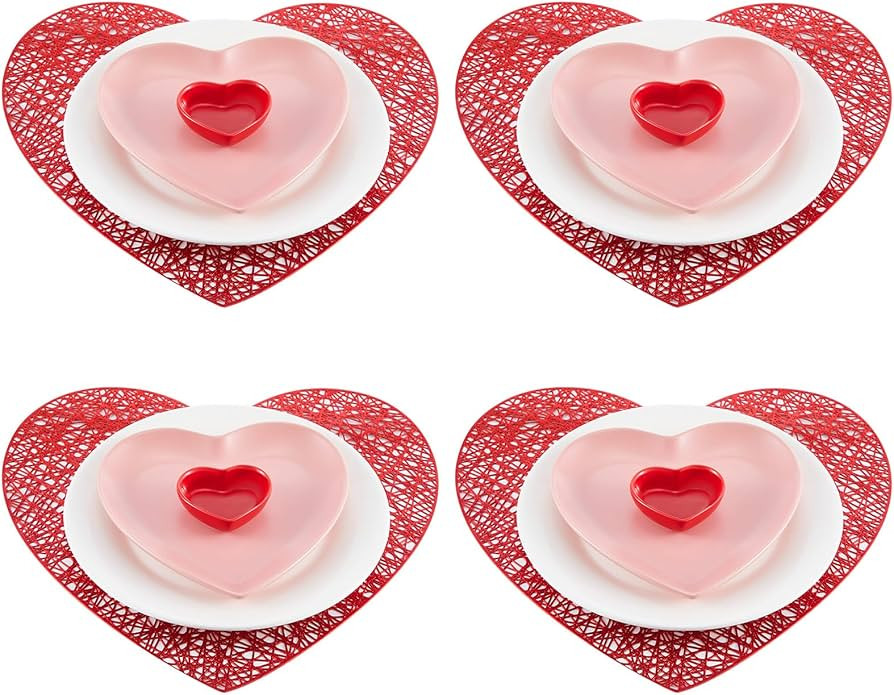 Jinei 8 Pcs Valentine's Day Tableware Set Include Large Pink Heart Flat Plates White Dinner Plate... | Amazon (US)
