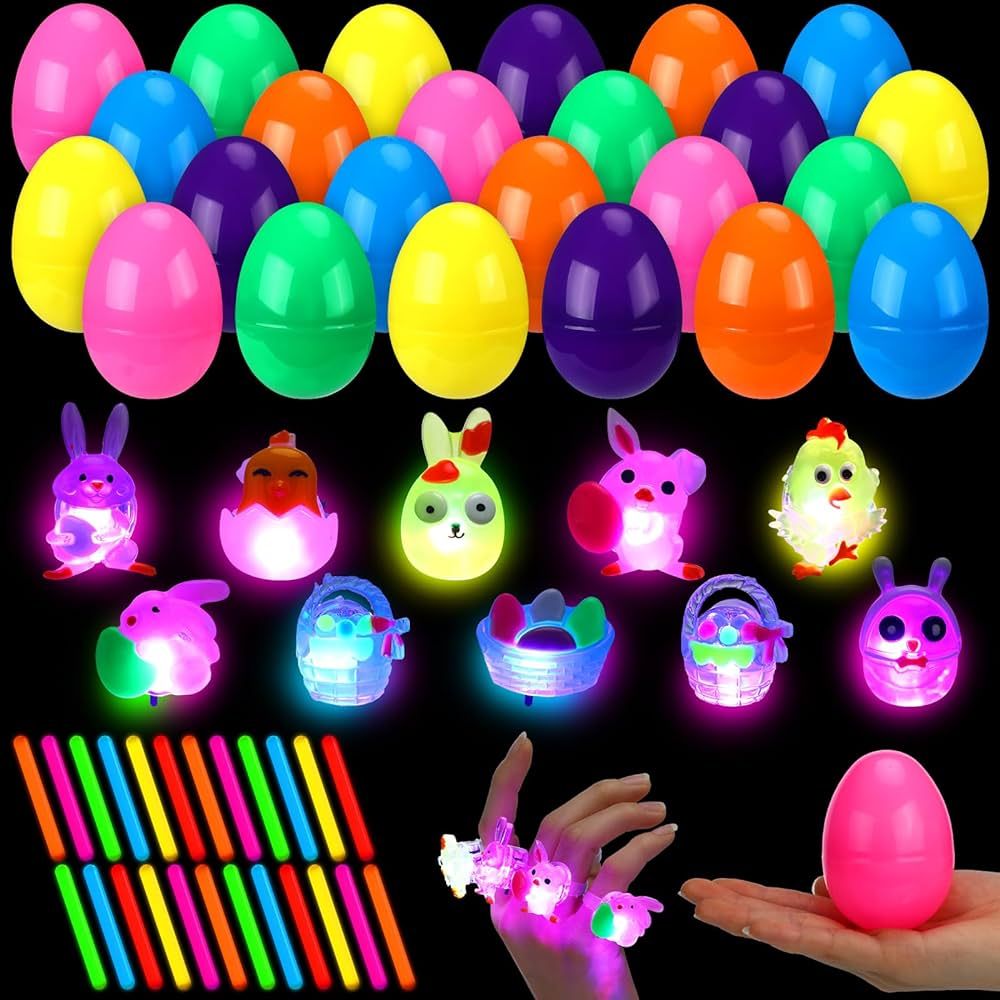24 Set Glow in the Dark Easter Eggs Prefilled Easter Eggs Include 24 Easter Eggs 24 Mini Glow Sti... | Amazon (US)