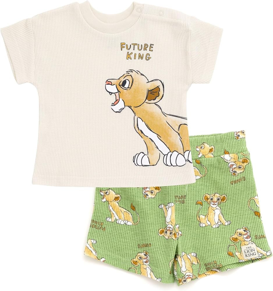 Disney Mickey Mouse Lion King Donald Duck Simba Pluto Waffle Knit T-Shirt Shorts Outfit Set Newbo... | Amazon (US)