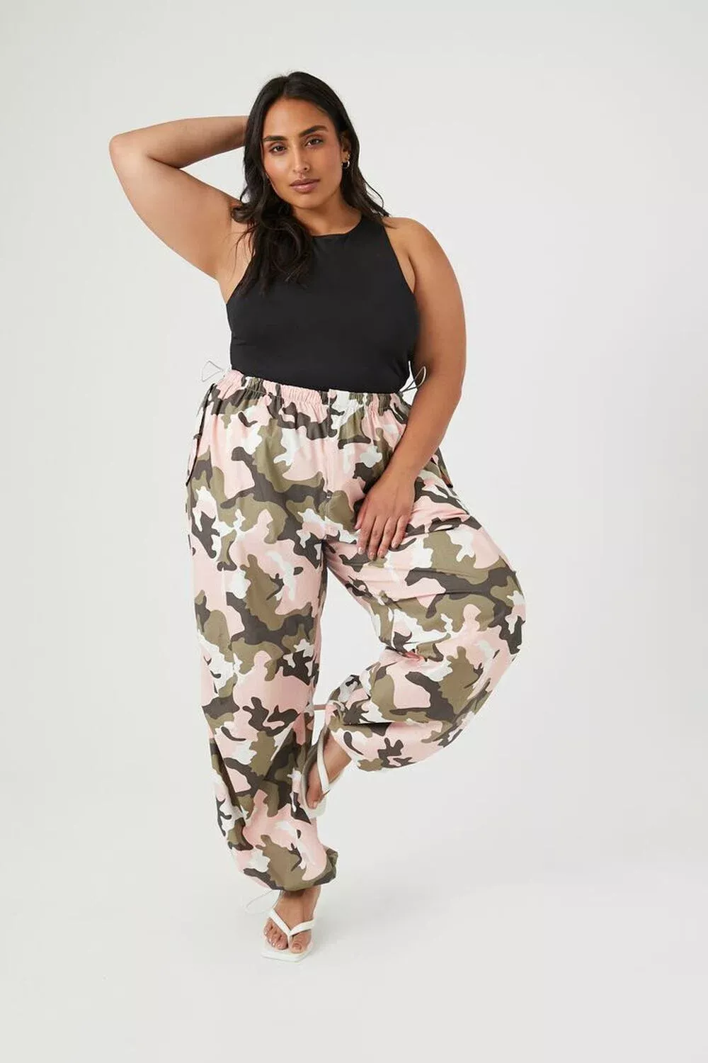 Plus Size Poplin Cargo Parachute Pants