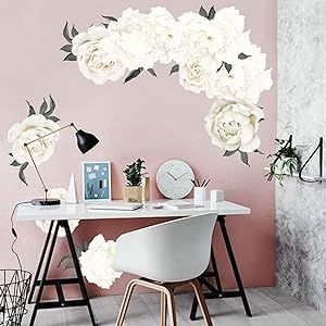 Removable Flowers Wall Sticker, Peony Rose Wall Decals, Watercolor Peonies Wall Posters for Girls... | Amazon (US)