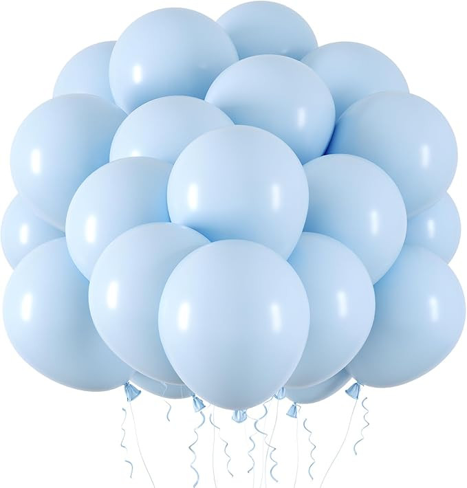 RUBFAC 65pcs Baby Blue Latex Balloons, 12 Inches Helium Pastel Blue Party Balloons with Ribbon fo... | Amazon (US)