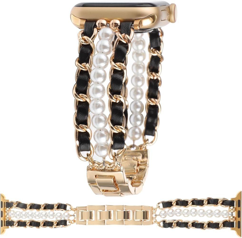 Pearl Beaded Bracelet Compatible with Apple Watch Bands 38 40 41mm 42 44 45 46 49mm,Stylish Jewel... | Amazon (US)